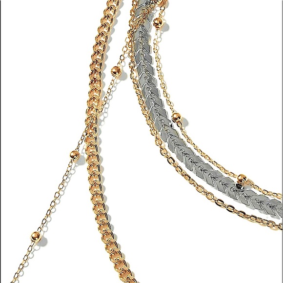 Two Tone Multilayered Choker Necklaces Set - Picture 3 of 6